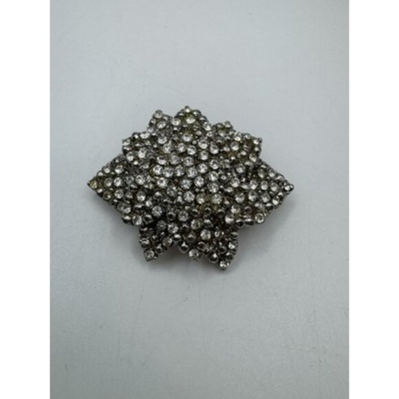 Vintage Silver Tone Full Clear Rhinestone 3D Flower Pin Brooch - Picture 6 of 7